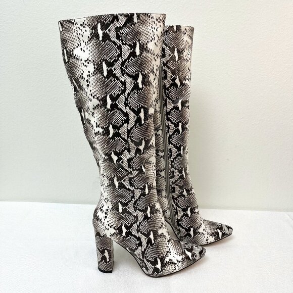 WetKiss Shoes - WetKiss PU Faux Snakeskin Pointed Toe Chunky Heel Side Zip Knee High Boot 9.5